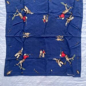 Ralph Lauren Navy Silk Scarf with Polo Golfer Motif